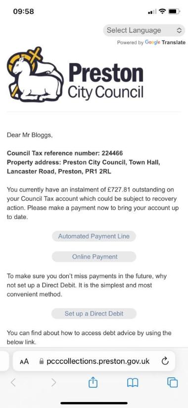 An example information page detailing a users Council Tax account