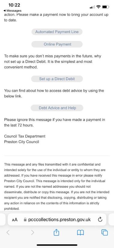 A further example information page detailing a users Council Tax account