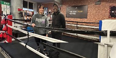 A picture of the two owners of Lancashire School of Boxing in their new ring at Aqueduct St Mill which Preston City Council funded through its Government UKSPF funding