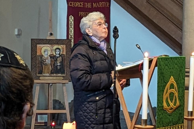 Lady Milena Grenfell-Baines doing a reading at the Holocaust memorial Service.