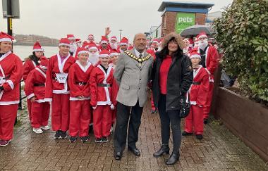 The Mayor of Preston at Preston Docks for the Santa Dash in aid of St. Catherine's hospice 