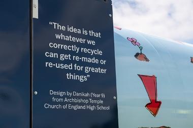 Danikah's caption on  bin lorry reading 'The idea is that whatever we correctly recycle can get re-made or re-used for greater things'