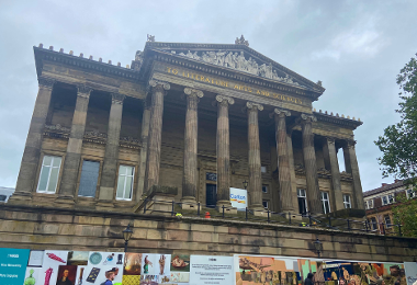 The tall pillars and frontage of the Harris Museum Art Gallery and Library