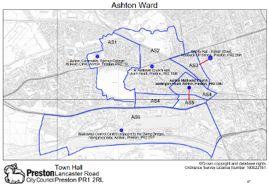 A map of the Ashton Ward in Preston.