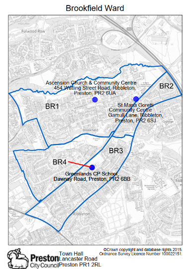 A map of the Brookfield ward area.