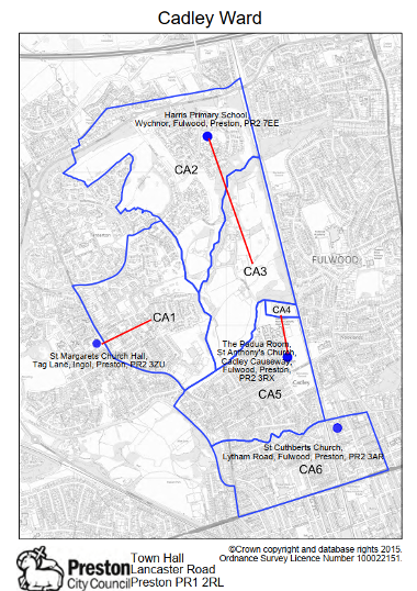 A map of the Cadley Ward in Preston.