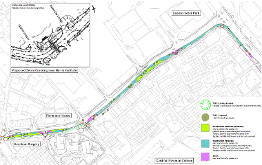 Map of the proposed planting arrangement along the new cycle route.