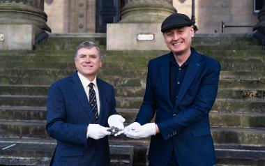 Councillor Matthew Brown, Leader of Preston City Council holding The Harris ceremonial key with County Councillor Peter Buckley, Cabinet Member for Community and Cultural Services at Lancashire County Council