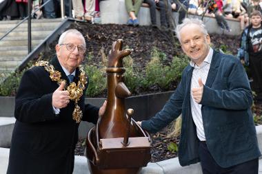 The opening of the feather mcgraw statue by the Mayor and Nick Park