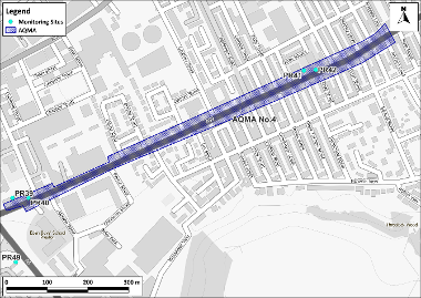 AQMA 4 (New Hall Lane) – Location and Monitoring Sites