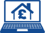 Laptop with house and pound symbol Laptop with house and pound symbol